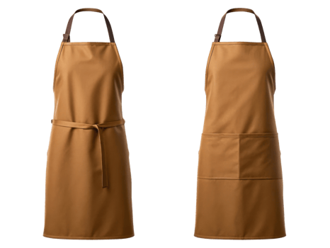 Brown apron with adjustable straps and front pocket png