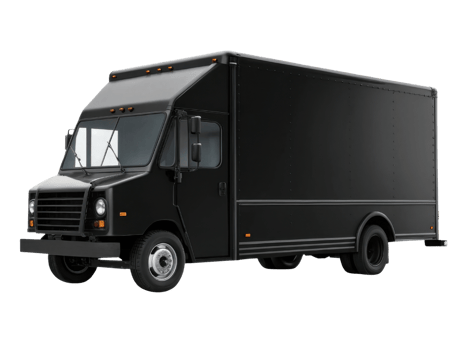 Black delivery truck with large cargo space and front windows png