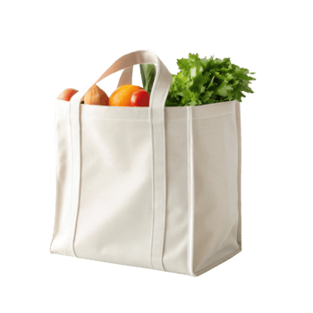 Reusable shopping bag filled with fresh vegetables and fruits png