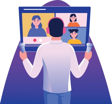 A character doing virtual meeting with his colleagues, flat style illustration vector
