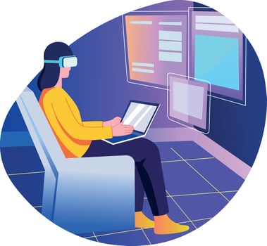 A flat style illustration of a character doing vr job vector