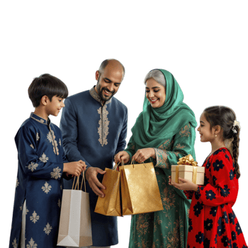 A family with gifts and a gift box png