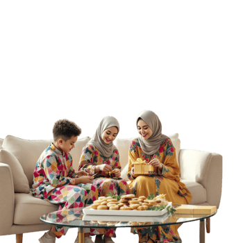 Three women in colorful clothing sitting on a couch eating cookies png