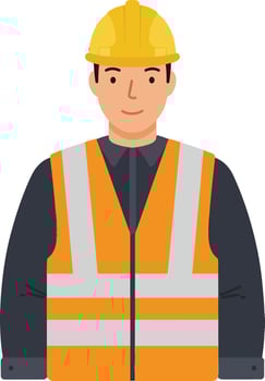Construction worker wearing a safety helmet and reflective vest in a minimal, flat design style, showcasing professionalism and diligence in art vector