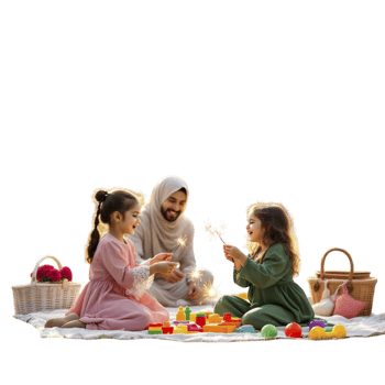 A family of three children playing with toys png