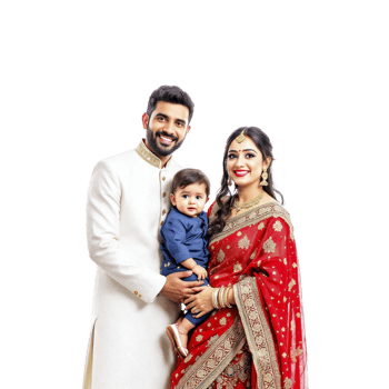 A man and woman in traditional indian attire pose for a photo png