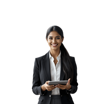 Portrait of a business woman holding a tablet computer png