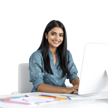 A woman sitting at a desk with a computer png