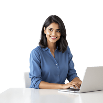 A woman sitting at a table with a laptop png