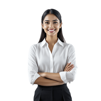 Portrait of a young business woman standing with arms crossed png