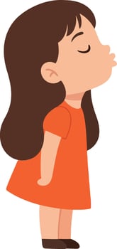 A young girl in a playful pose wearing an orange dress with a cheerful expression, depicted in a minimal flat illustration style vector