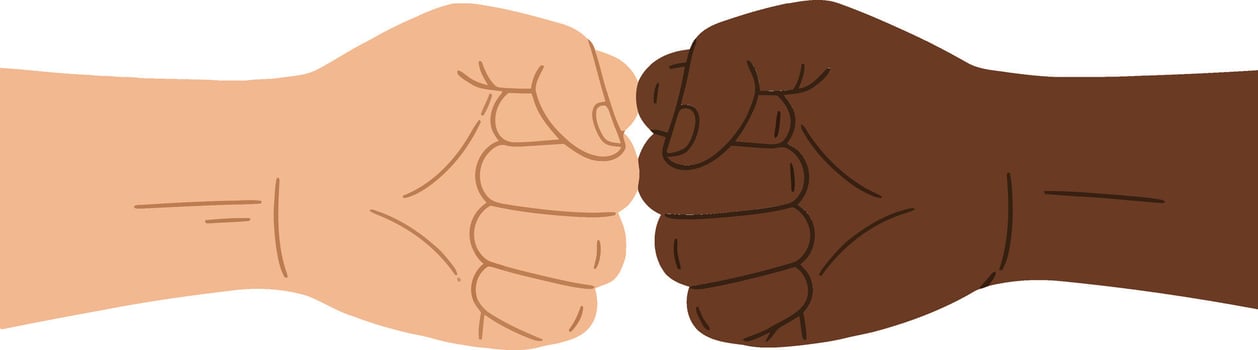 Two diverse hands engaging in a fist bump gesture, showcasing unity and friendship, flat design illustration vector