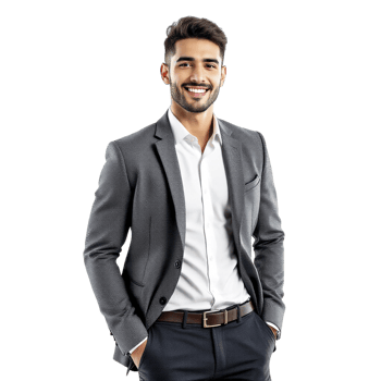 A man in a suit standing with his hands on his hips png