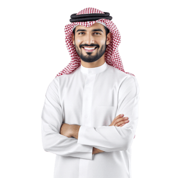 Arabic businessman with arms crossed on black background png