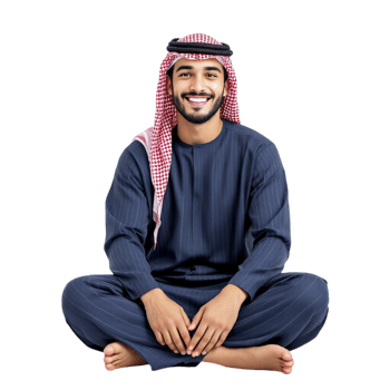 Arab man sitting on the floor isolated on black background png