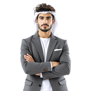 Arab businessman with arms crossed on black background png