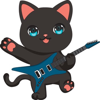 Black Cat Guitar Kitten Musician Character Mascot vector