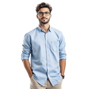 A man in glasses and a blue shirt png