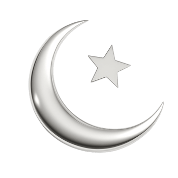 A silver crescent and star icon on a black background png