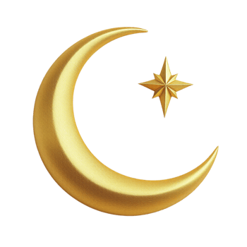 A golden crescent and star on a black background png