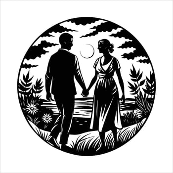 Couple lovers silhouette vector