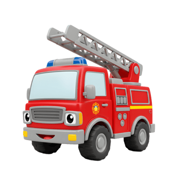 Cartoon Firetruck Illustration on White Background with Ladder and Character png
