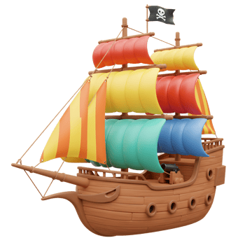 Colorful Pirate Ship with Jolly Roger Flag and Canon Illustration png