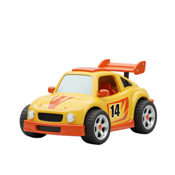 Yellow Toy Racing Car with Number Fourteen Ready to Play png