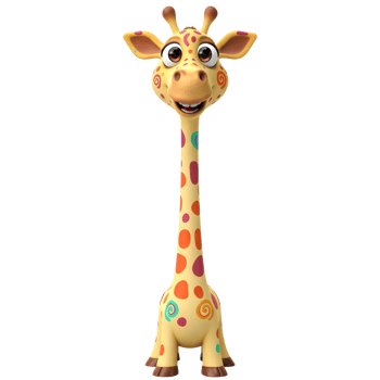 Cartoon Giraffe with Colorful Spots Standing on White Background png