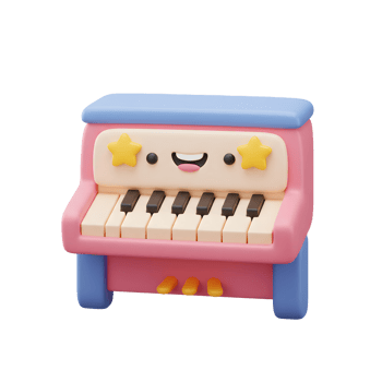 Cute Cartoon Piano with Smiling Face and Stars Illustration png