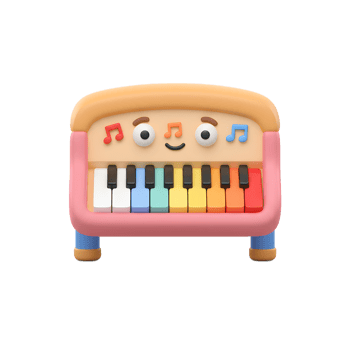 Colorful Toy Piano with Face and Music Notes for Children png