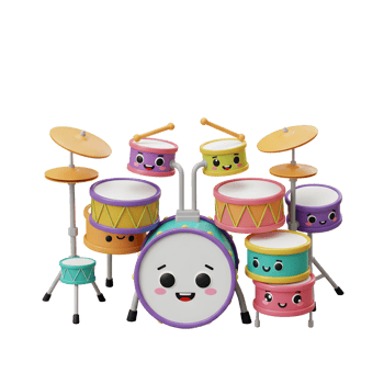 Whimsical Drum Set with Cute Faces for Kids Music Education png