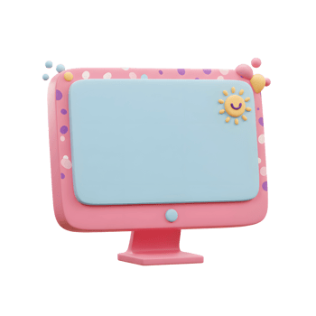 Cute Pink Cartoon Computer Screen with Blank Blue Display Mockup png