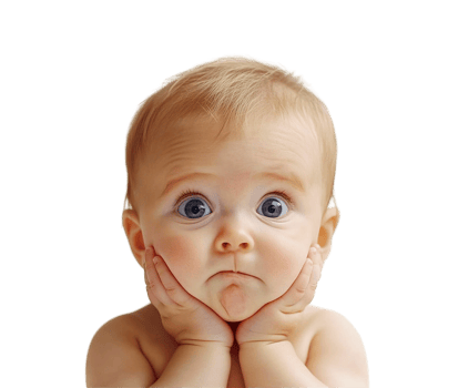 Concerned worried anxious baby transparent , isolated background cutout. Afraid funny grimace toddler png