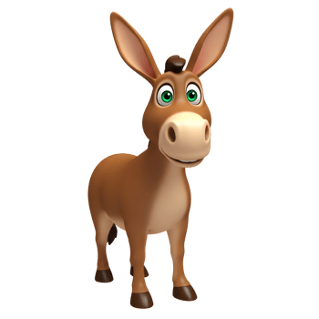 Friendly Cartoon Donkey Standing Upright with Big Eyes and Smiling png