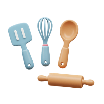 Cute Kitchen Utensils Tools Set Isolated on White Background png