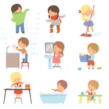 Little Kids Doing Things on Their Own Illustrations Set vector