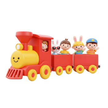 Cartoon Toy Train with Kids and Bunny Rabbit on a Fun Ride png