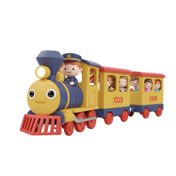 Toy Train with Conductor and Passengers Enjoying the Ride png