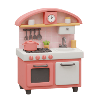 Playful Pink Toy Kitchen Set with Utensils and Cooking Pot png