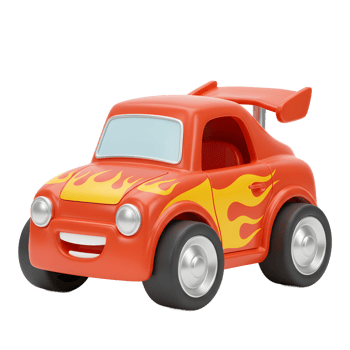 Cartoon Racing Car Toy with Flames Illustration on White Background png