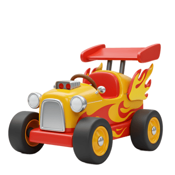 Cartoon Hot Rod Toy Car with Flames and Wing Isolated png