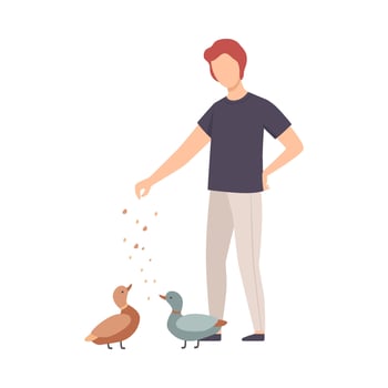 Young Faceless Man Feeding Birds in the Park Illustration vector