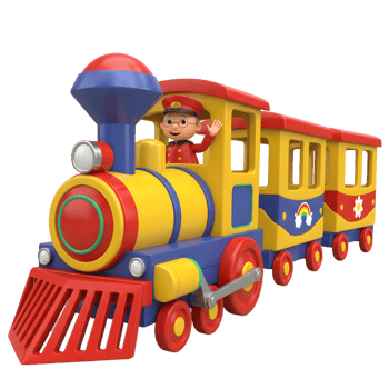 Colorful Toy Train with Conductor Waving Isolated on White Background png