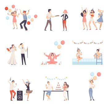 Parties And People Celebrate Different Events Illustration Set Isolated On White Background vector