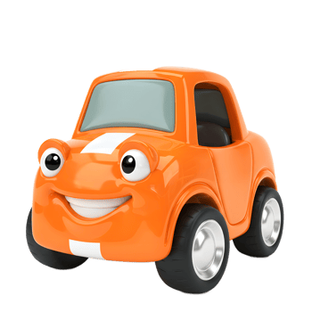 Smiling Orange Toy Car Cartoon Character on White Background for Kids png
