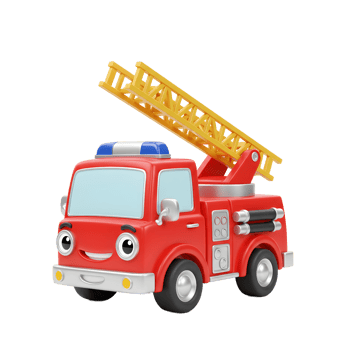 Cartoon Firetruck Illustration with Ladder on a White Background png