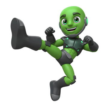 Green Alien Cartoon Character Performing Martial Arts Kick in Defense png