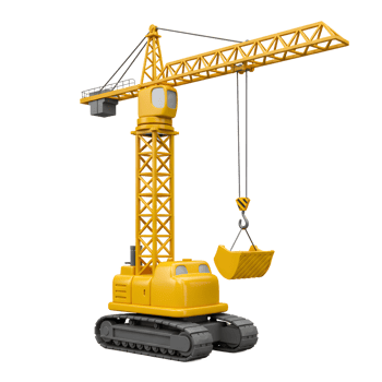 Yellow Construction Crane Lifting Bucket Isolated on White Background png