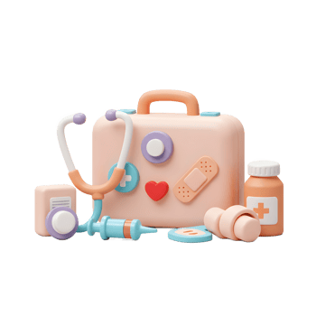 First Aid Kit with Medical Supplies and Stethoscope on White Background png